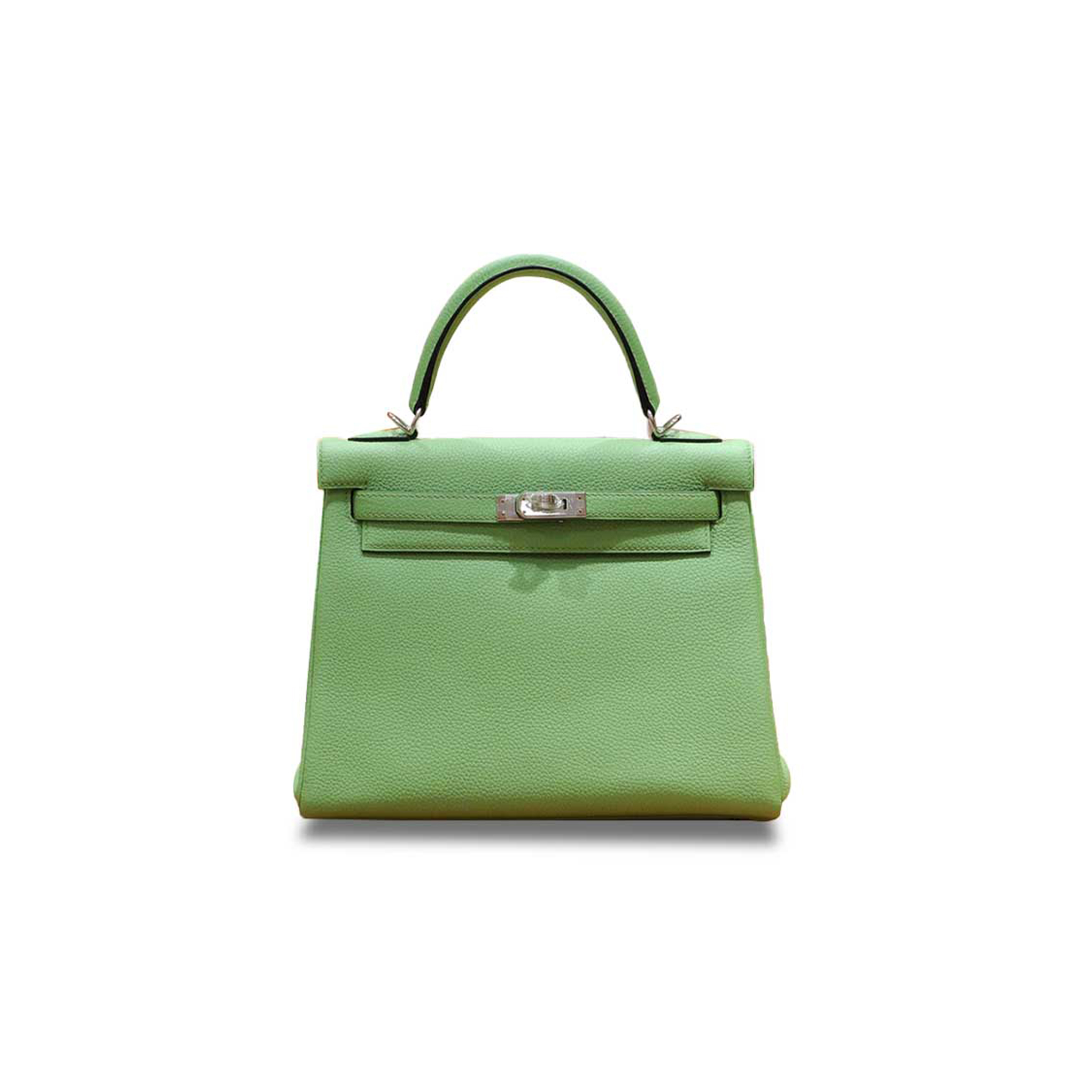 H**mes kelly 25 avocado green togo silver buckle (25*17*7cm)